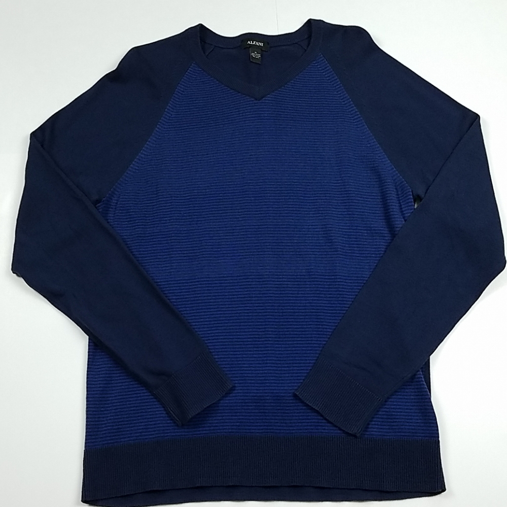 Alfani navy blue stripe v-neck sweater